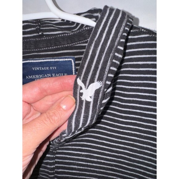 American Eagle Outfitters Vintage Y2K Striped Long Sleeve Hooded Henley Y2K XL - Picture 5 of 8